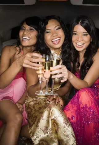 girls enjoying in a party limousine